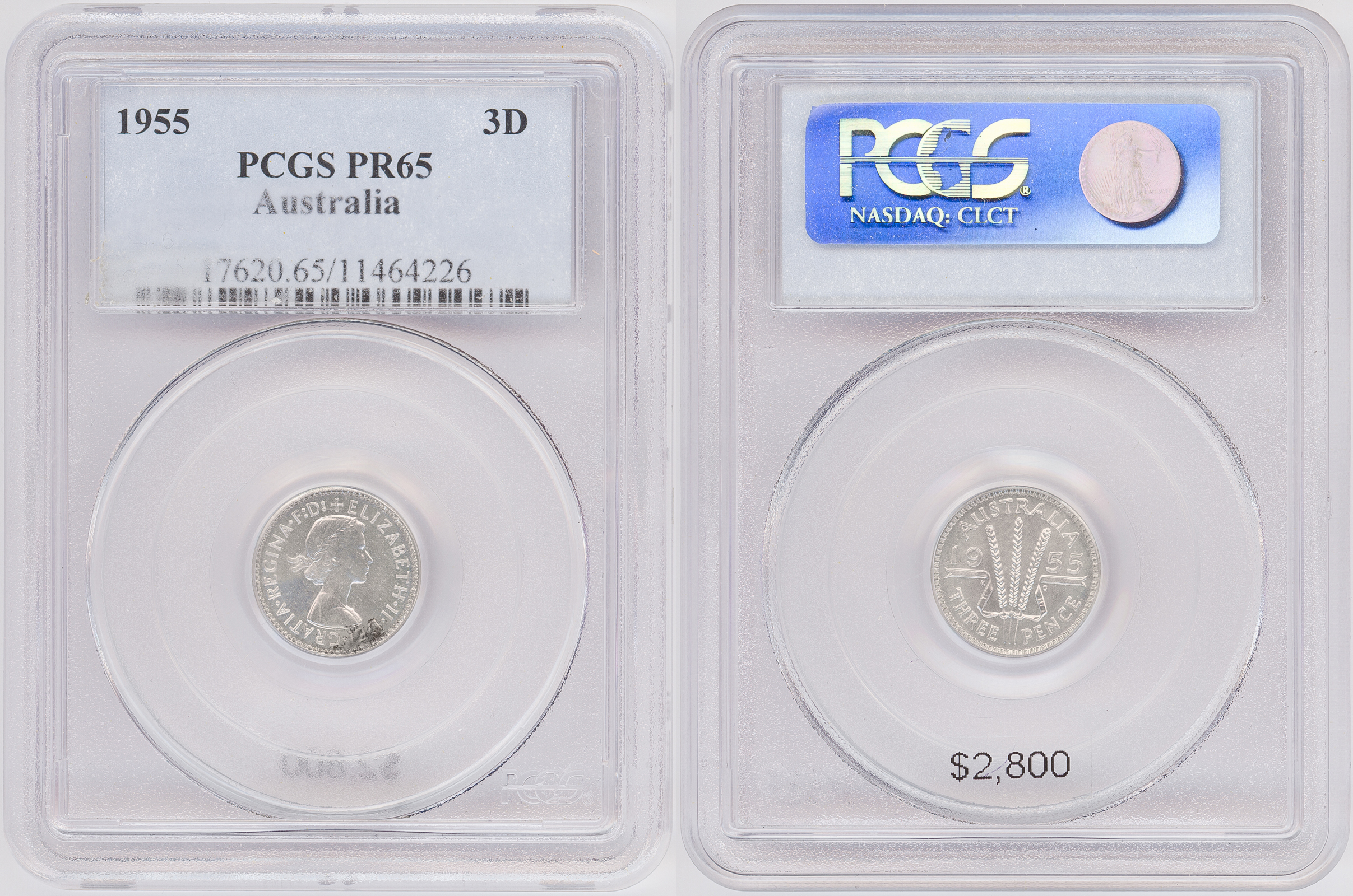 Elizabeth II, Threepence, 1955, PCGS PR65