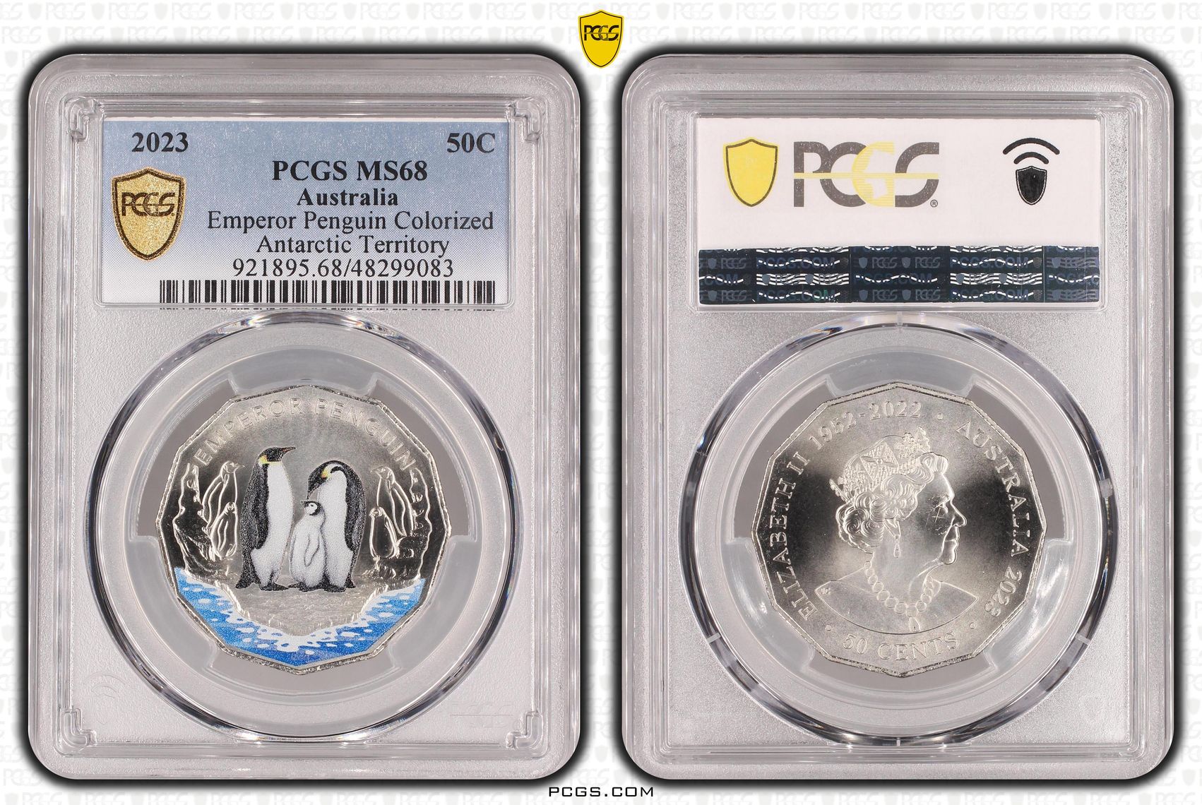 Elizabeth II, Emperor Penguin Colorized, Fifty Cent, 2023, PCGS MS68