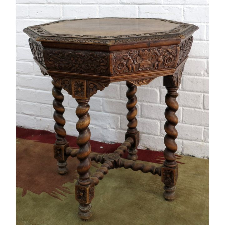 BELGIAN CARVED OAK LAMP TABLE