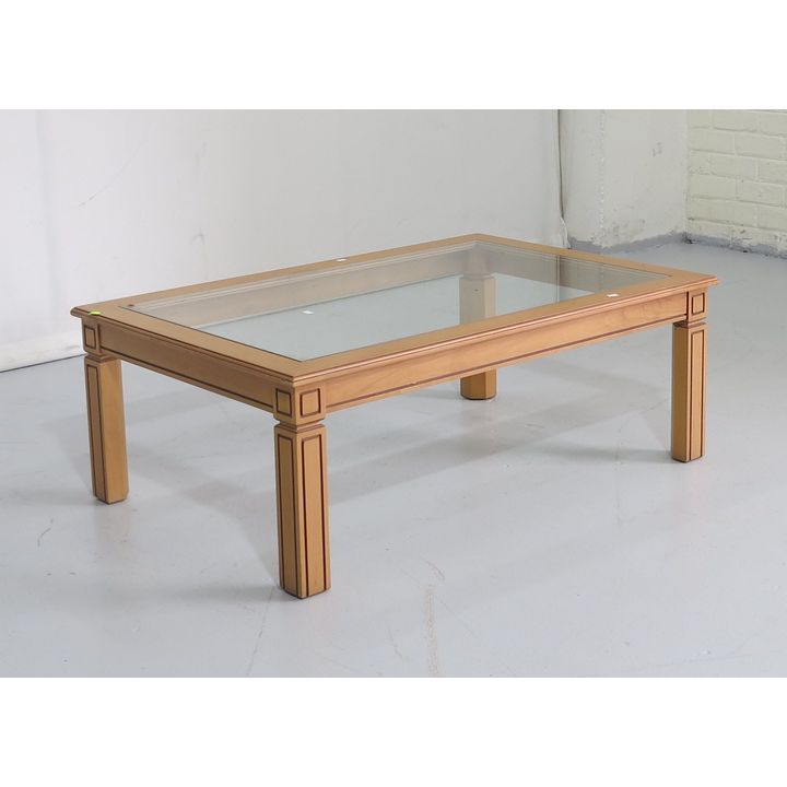 GLASS-TOP BEECHWOOD COFFEE TABLE