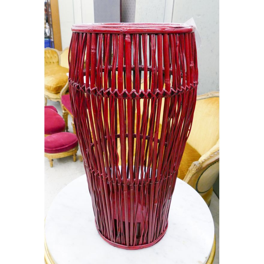 Antique English Bamboo Umbrella Stand Painted Red- 19x9''