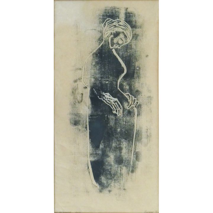 Mid Century ''Mother I'' Signed Woodcut Framed 26''x16''