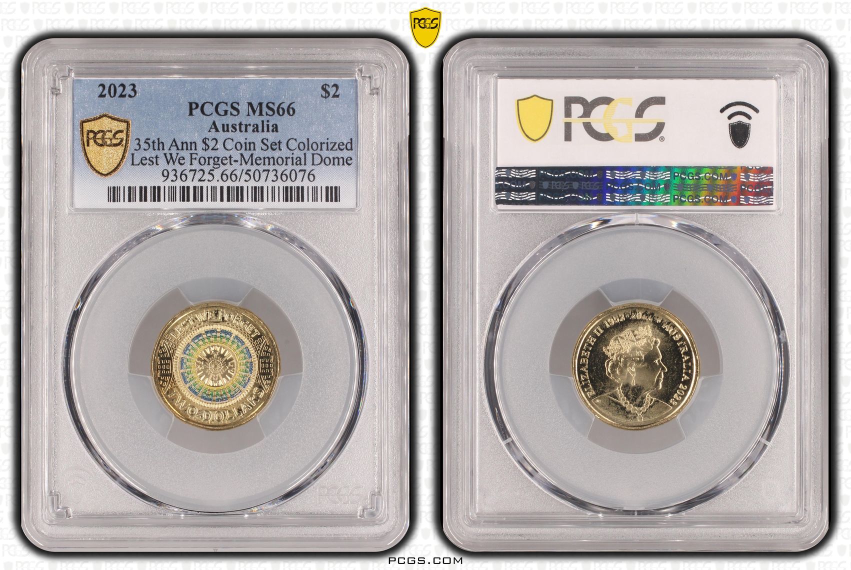 35th Ann $2 Coin Set Colorized Lest we Forget-Memorial Dome, Two Dollar, 2023, PCGS MS66