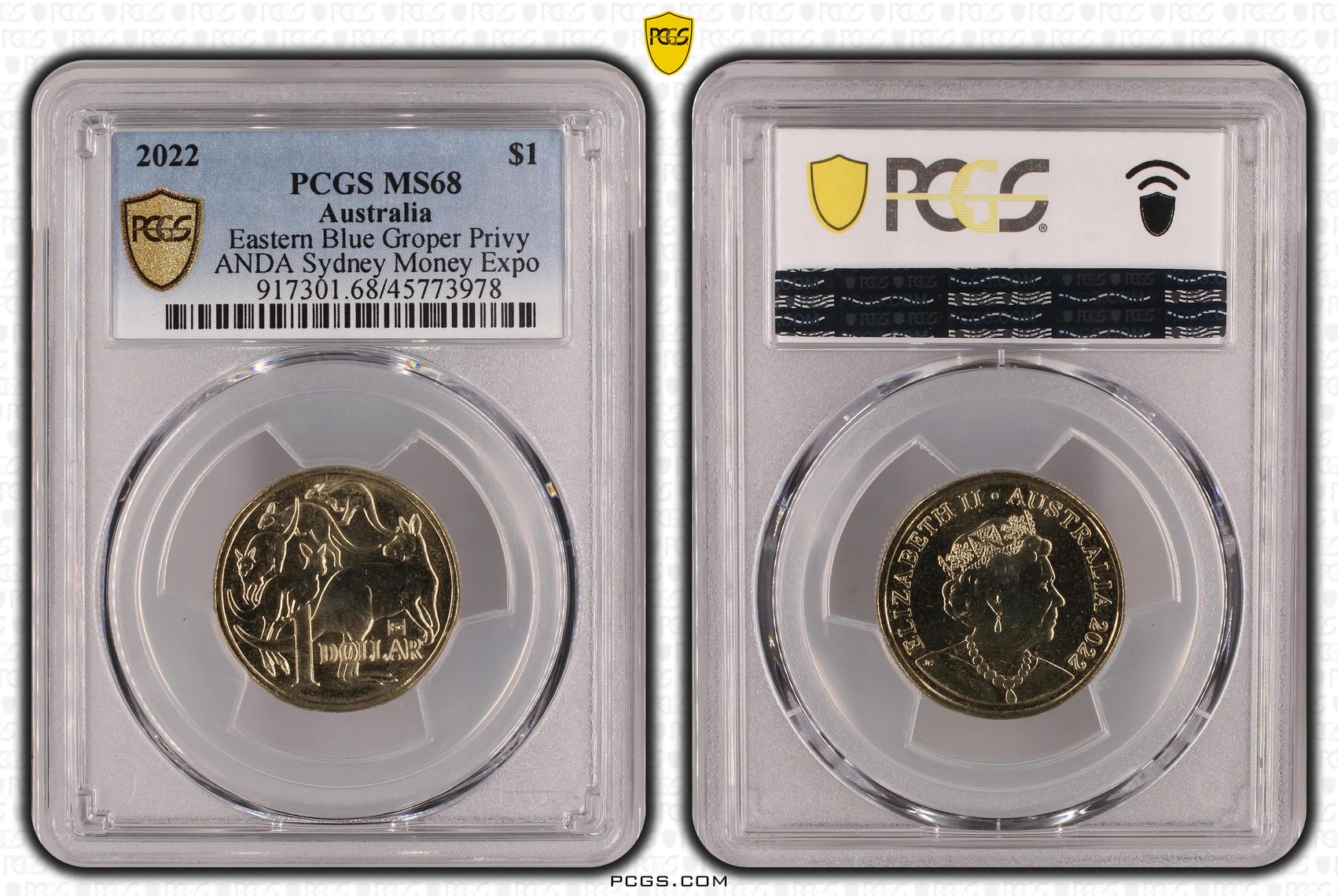 Eastern Blue Groper Privy CuAl ANDA Sydney Money Expo, POP 6/0, One Dollar, 2022, PCGS MS68