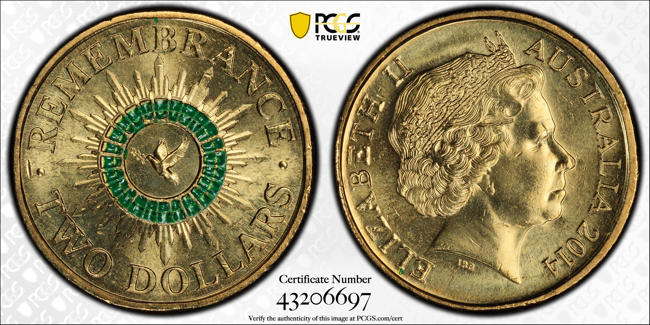 402 · Elizabeth II, Remembrance - Colorized , Two Dollar, 2014, PCGS MS66