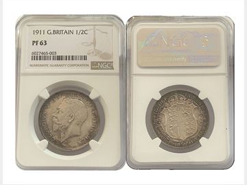 1911 KING GEORGE V PROOF SILVER HALF CROWN PF63