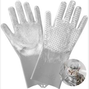PECUTE DOUBLE-SIDED DOG BATHING BRUSH, SILICONE WASHING GLOVES WITH HIGH-DENSITY TEETH, HEAT-RESISTANT CAT GROOMING GLOVES FOR MAS