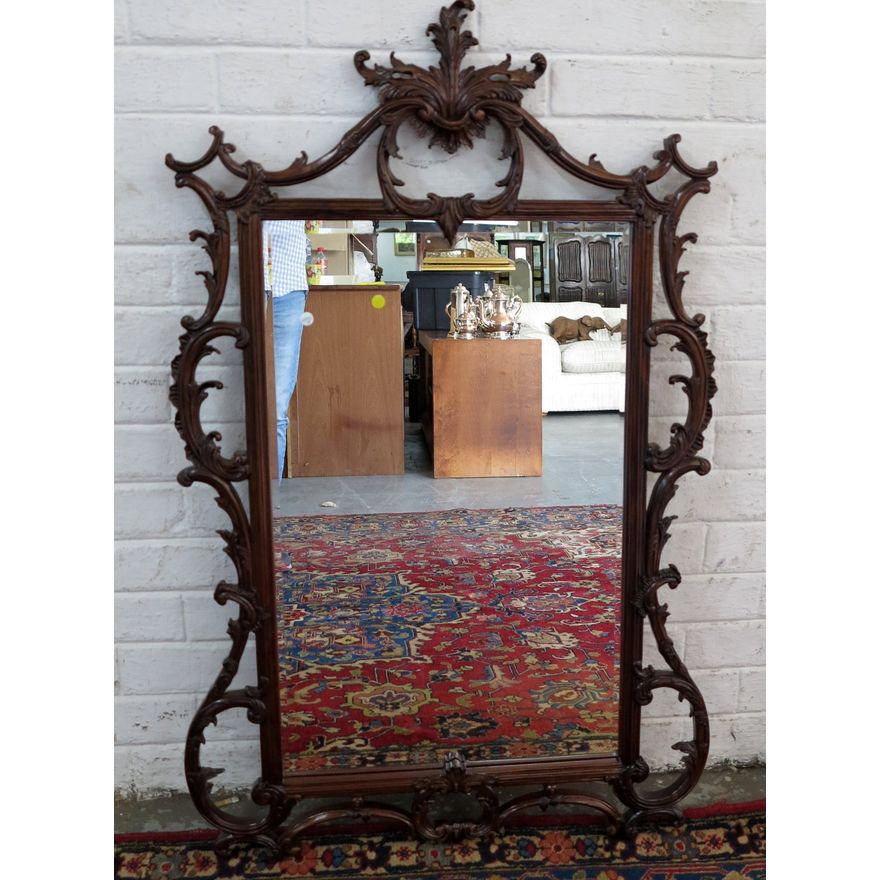 FINELY CARVED WOOD BEVELED GLASS MIRROR