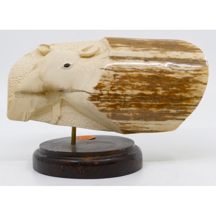 Sam Dimmick Inuit Relief Carved ''Moose'' Fossilized Tusk Piece 7''