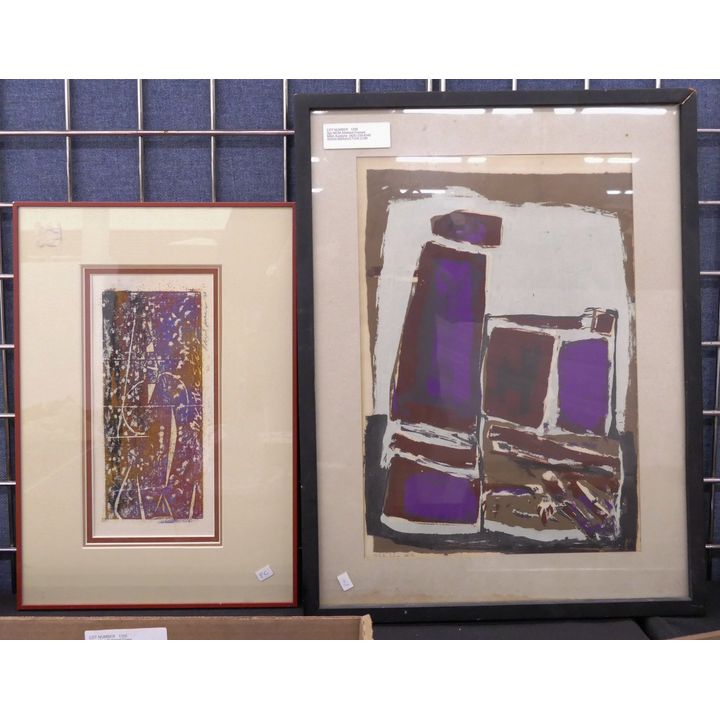 2pc MCM Abstract Framed Serigraphs- 21x16'' (largest)