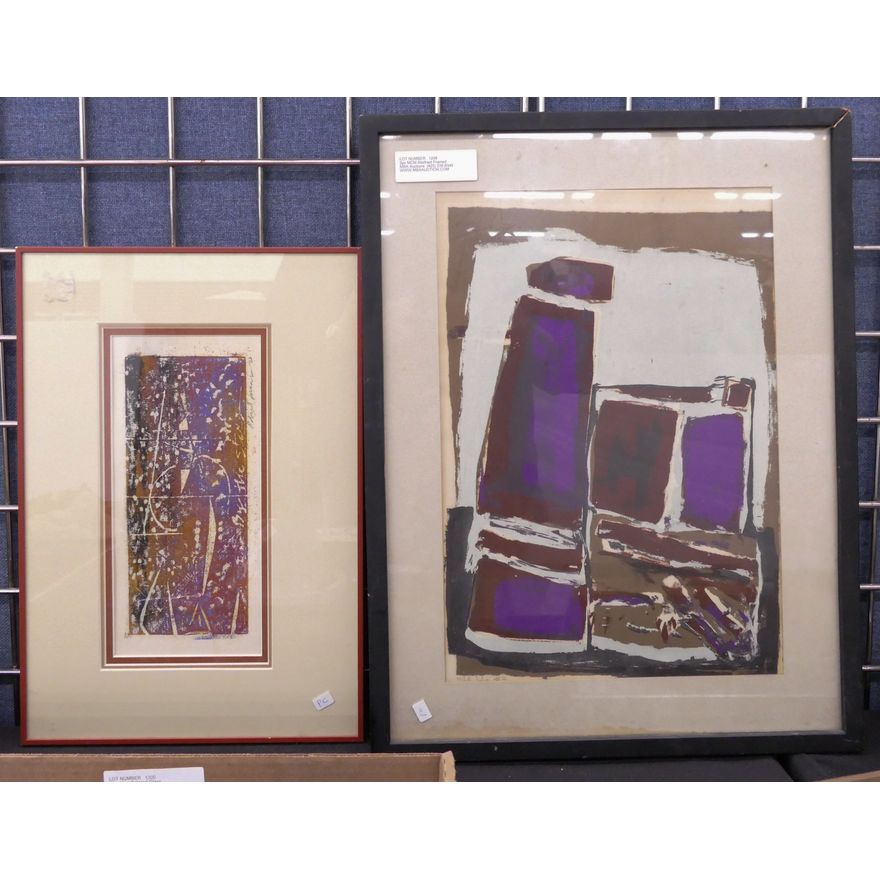 2pc MCM Abstract Framed Serigraphs- 21x16'' (largest)