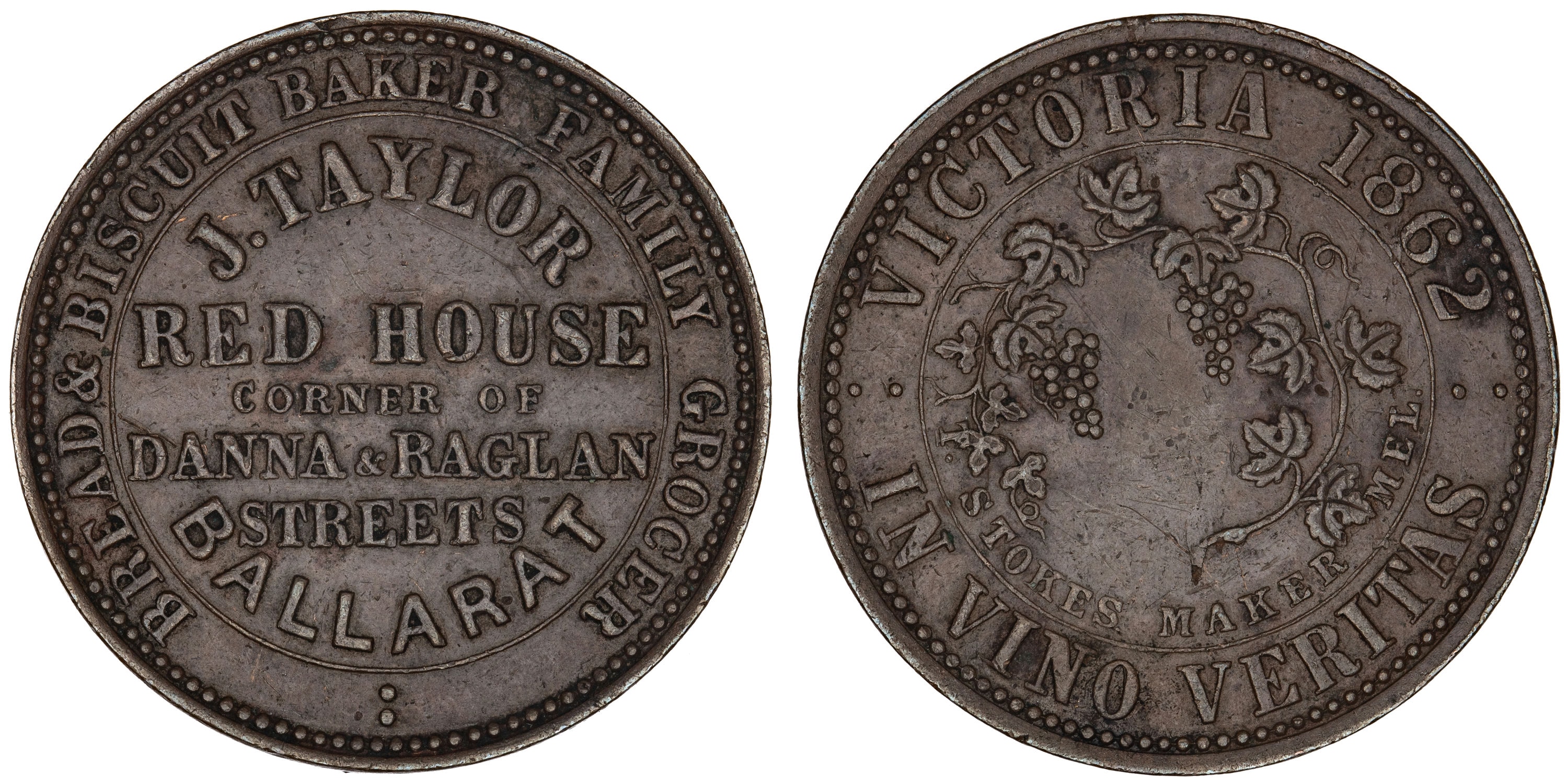 174 · A.570 Taylor, J - Ballarat, VIC, Penny, 1862,  gF