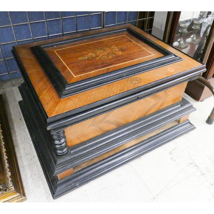 Antique Marquetry Inlaid Music Box Case- 13x24x20''
