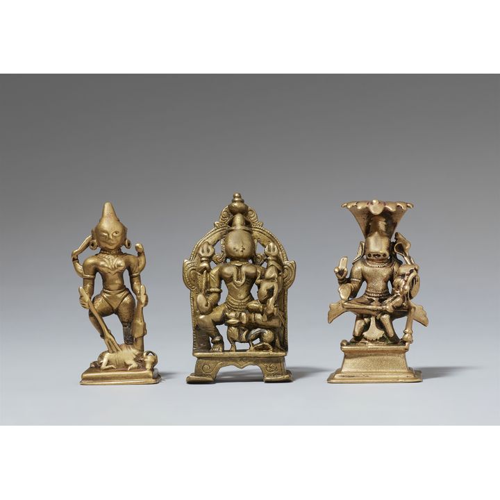Three copper alloy figures of deities. India. 17th century and later