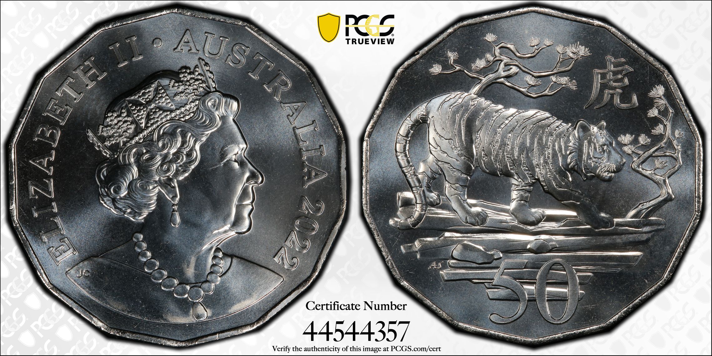 2022 Australia Fifty Cent, 50c Year of the Tiger PCGS - MS69 POP 7/0 -357