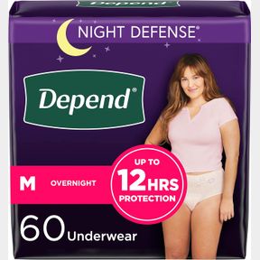DEPEND NIGHT DEFENSE ADULT INCONTINENCE UNDERWEAR FOR WOMEN DISPOSABLE OVERNIGHT MEDIUM BLUSH 60 COUNT