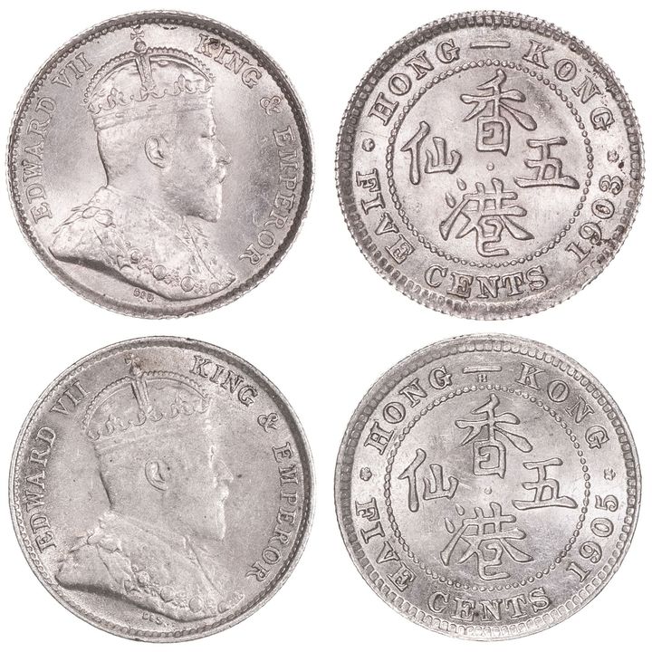 Hong Kong, Edward VII, Five Cents, 1903 & 1905,  UNC