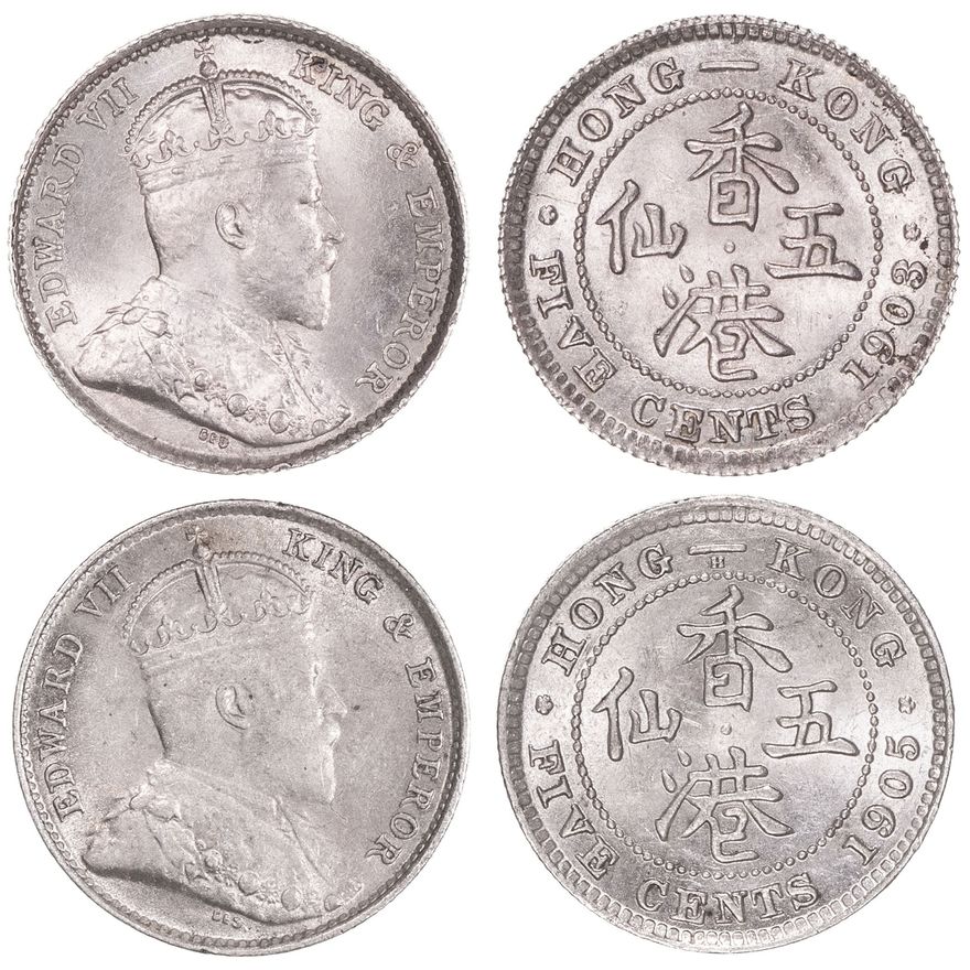 Hong Kong, Edward VII, Five Cents, 1903 & 1905,  UNC