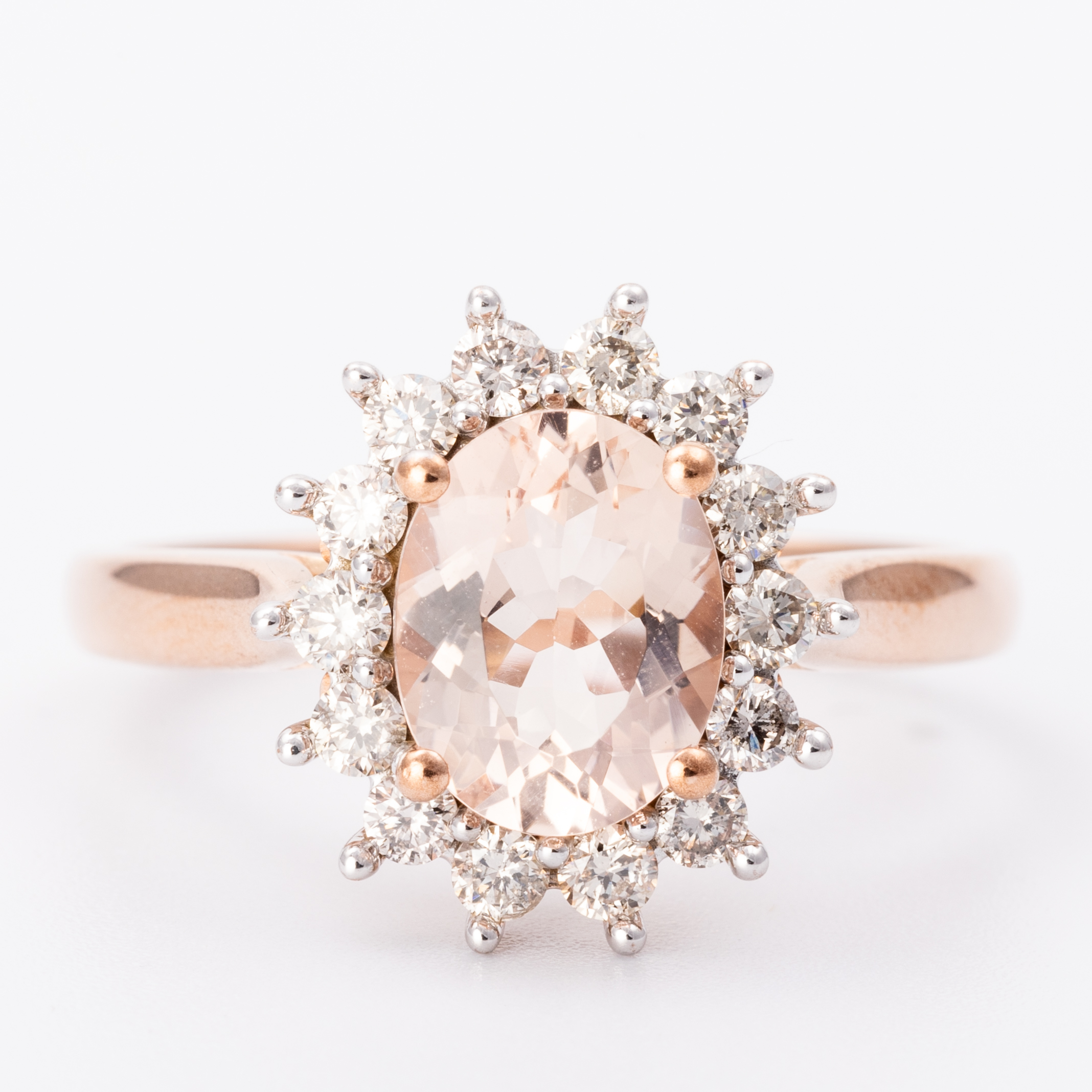 242 · Morganite & Diamond Halo Ring 9ct Gold