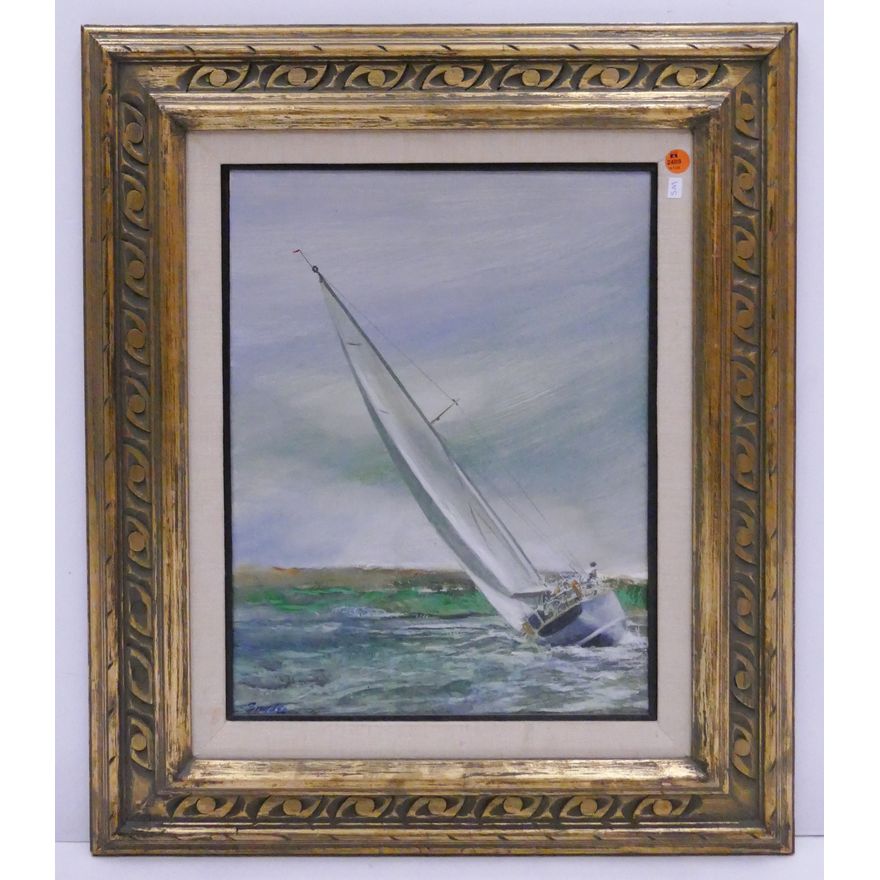 'Making Up' Yachting Themed Painting signed Snyder, 1968. Framed- 26.5x22'' (SM)