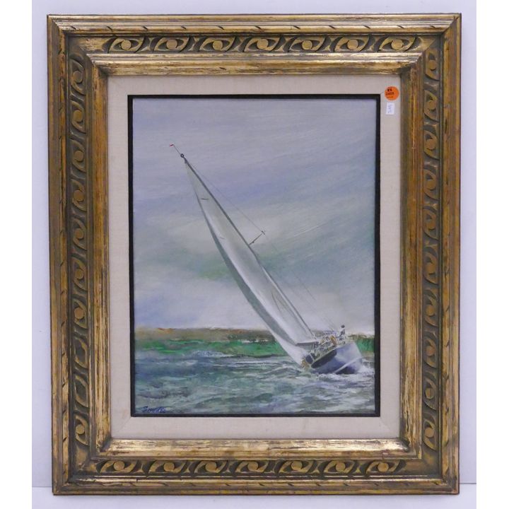 'Making Up' Yachting Themed Painting signed Snyder, 1968. Framed- 26.5x22'' (SM)