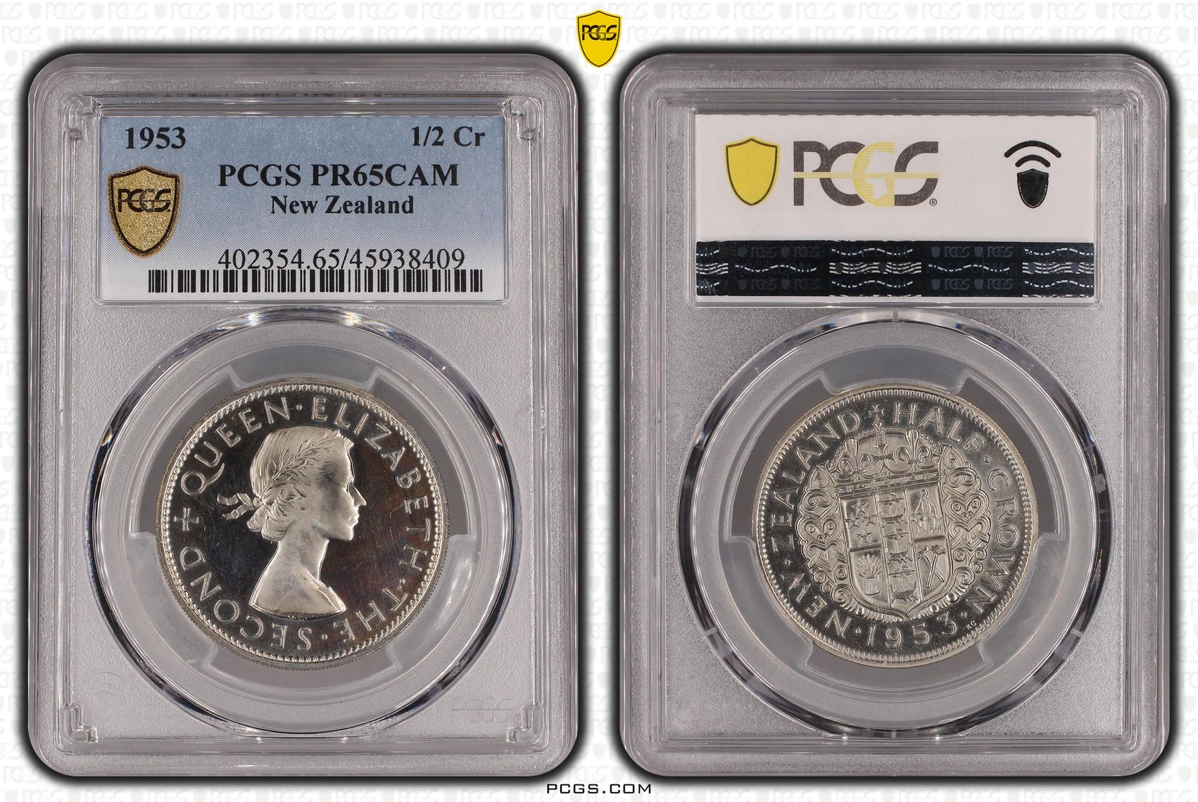 1953 New Zealand 1/2 Crown Proof PCGS - PR65CAM -409