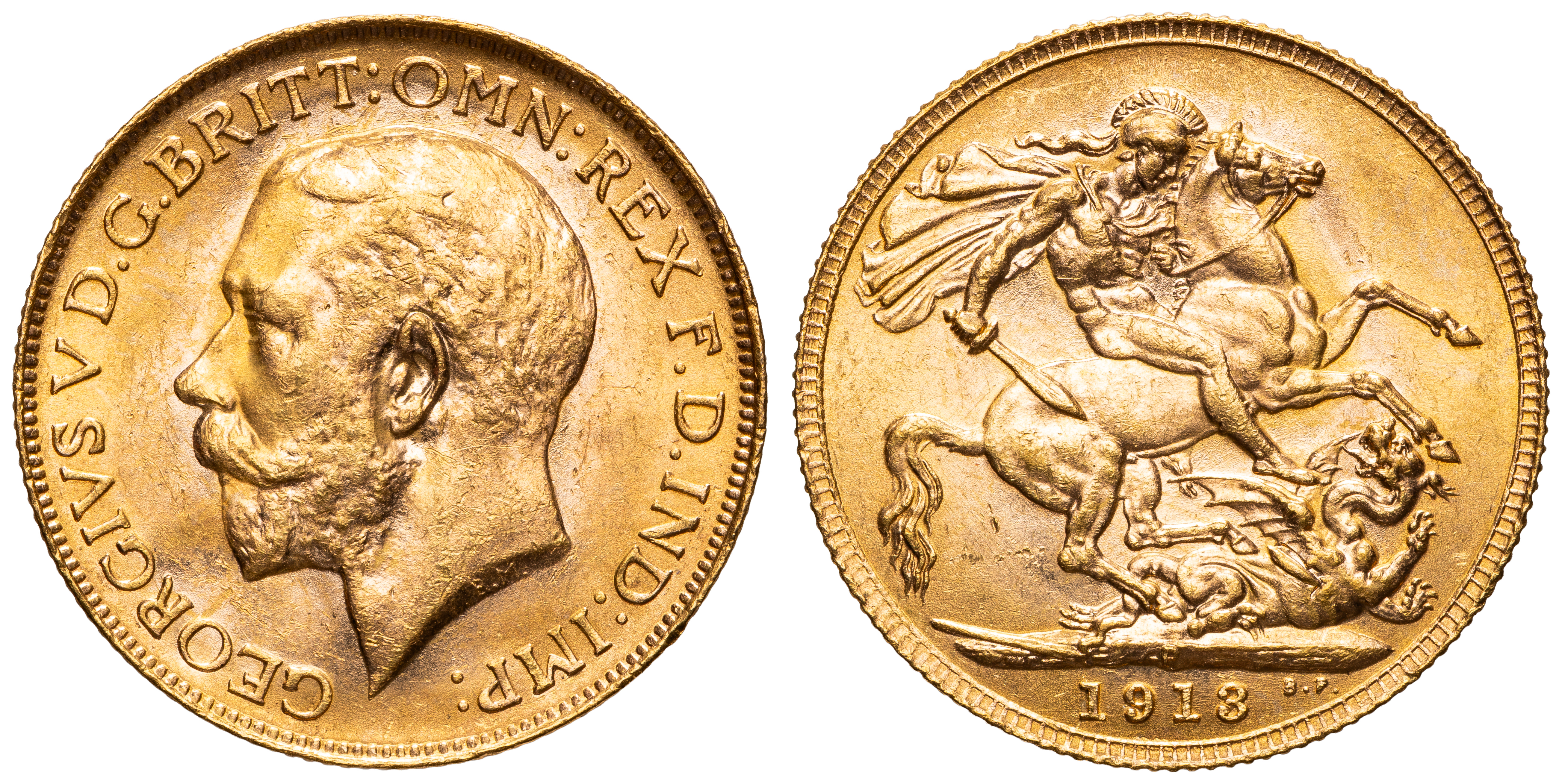 75 · George V, St George Reverse, Sovereign, 1913-P,  UNC