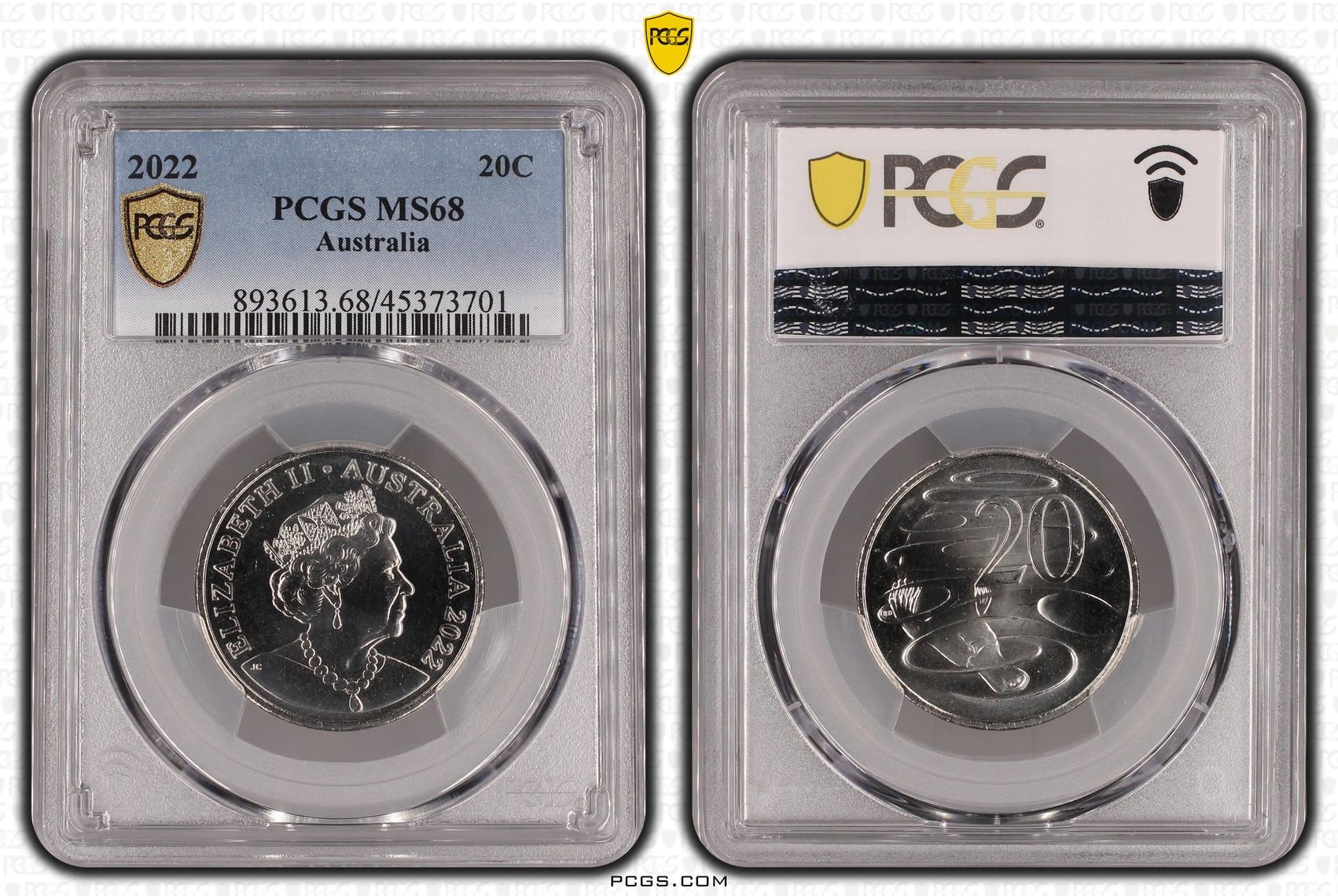 Elizabeth II, Twenty Cent, 2022, PCGS MS68