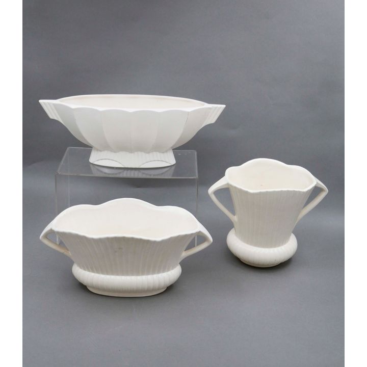Crown Lynn Potteries - Three white ribbed mantle pieces