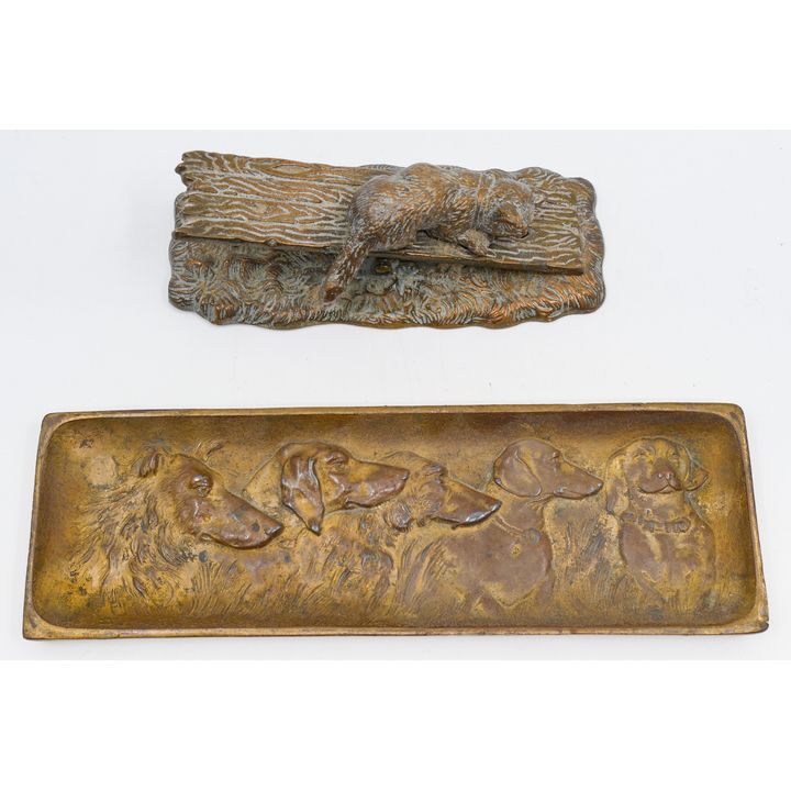 2pc Antique Metal Dog Tray and Cat Clip 5.5'' and 8.5'' - Jennings Bros. etc.