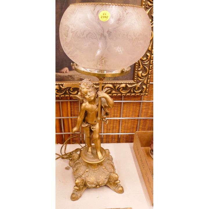 Britannia Figural Cherub Parlor Table Lamp- 20''