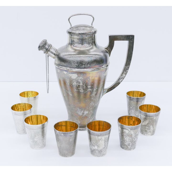 9pc Chinese Export Silver Hammered Cocktail Set