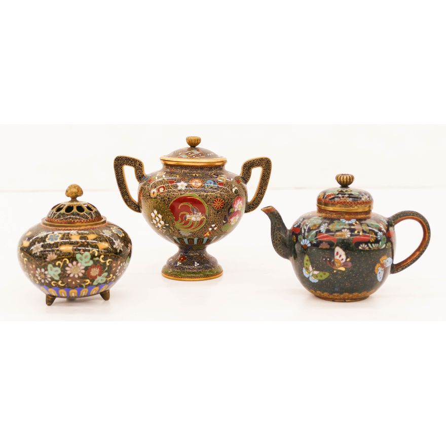 3pc Japanese Meiji Cloisonne Miniatures 3'' to 4.5''