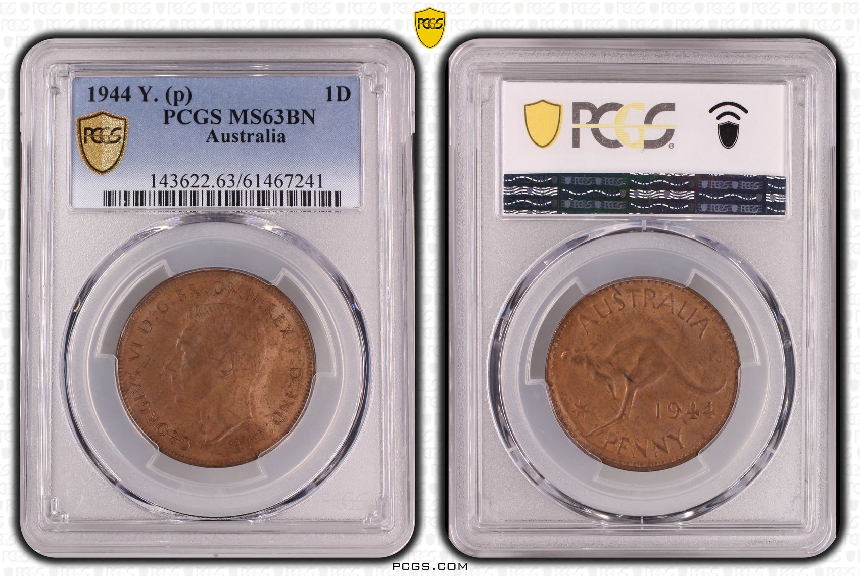 George VI, Penny, 1944-Y., PCGS MS63BN