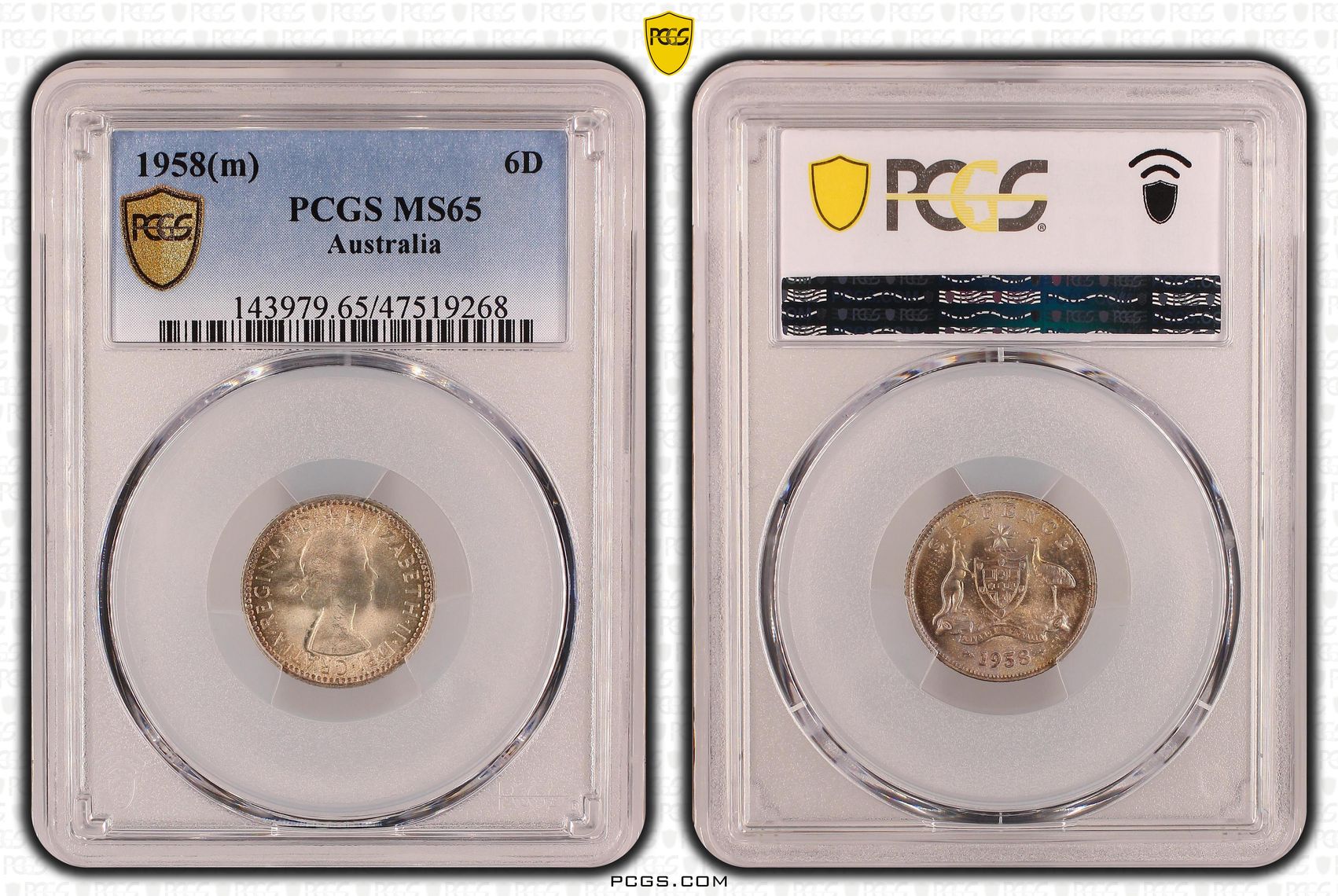 Sixpence, 1958(m), PCGS MS 65