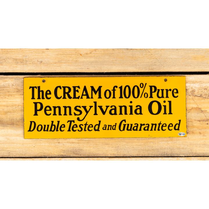 Oilzum The Cream of 100% Pure Pennsylvania Oil Double Sided Porcelain Sign TAC 9.75