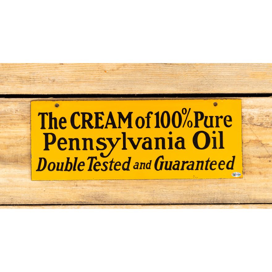 Oilzum The Cream of 100% Pure Pennsylvania Oil Double Sided Porcelain Sign TAC 9.75