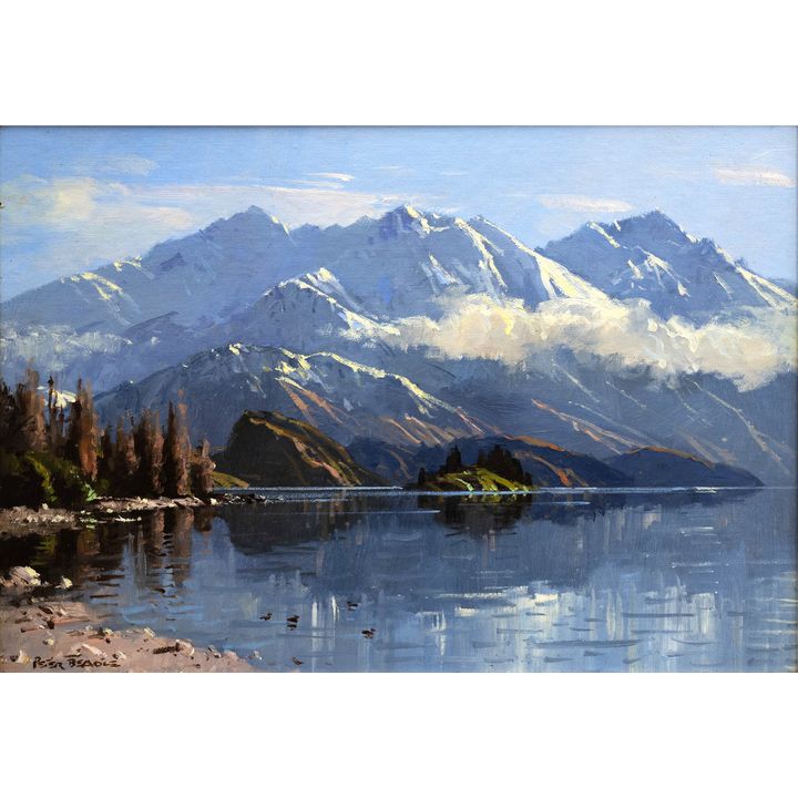 Peter Beadle 'Winter, Lake Wanaka & Ruby Island, Buchanan Decks'