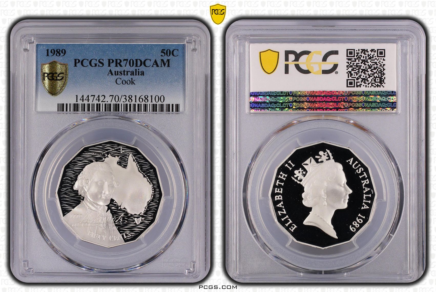 268 · 1989 Australia Fifty Cent, 50c Silver Proof Cook PCGS - PR70DCAM POP 35/0 -100