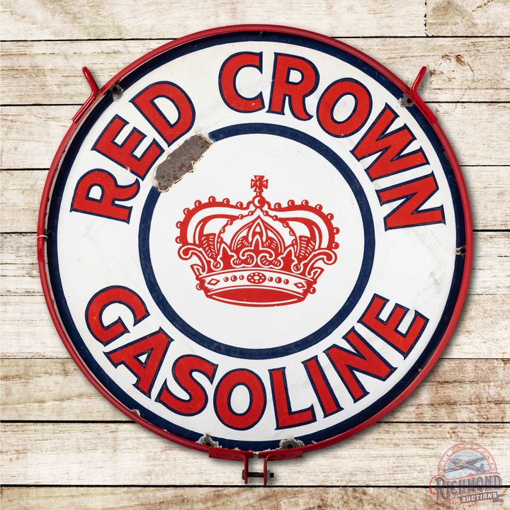 30" Red Crown Gasoline Porcelain Sign & Ring