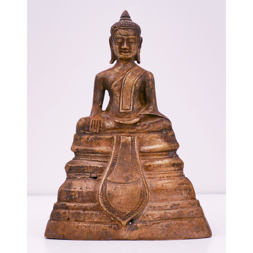 Old Cambodian Silverplate Seated Buddha on Throne 7.5''