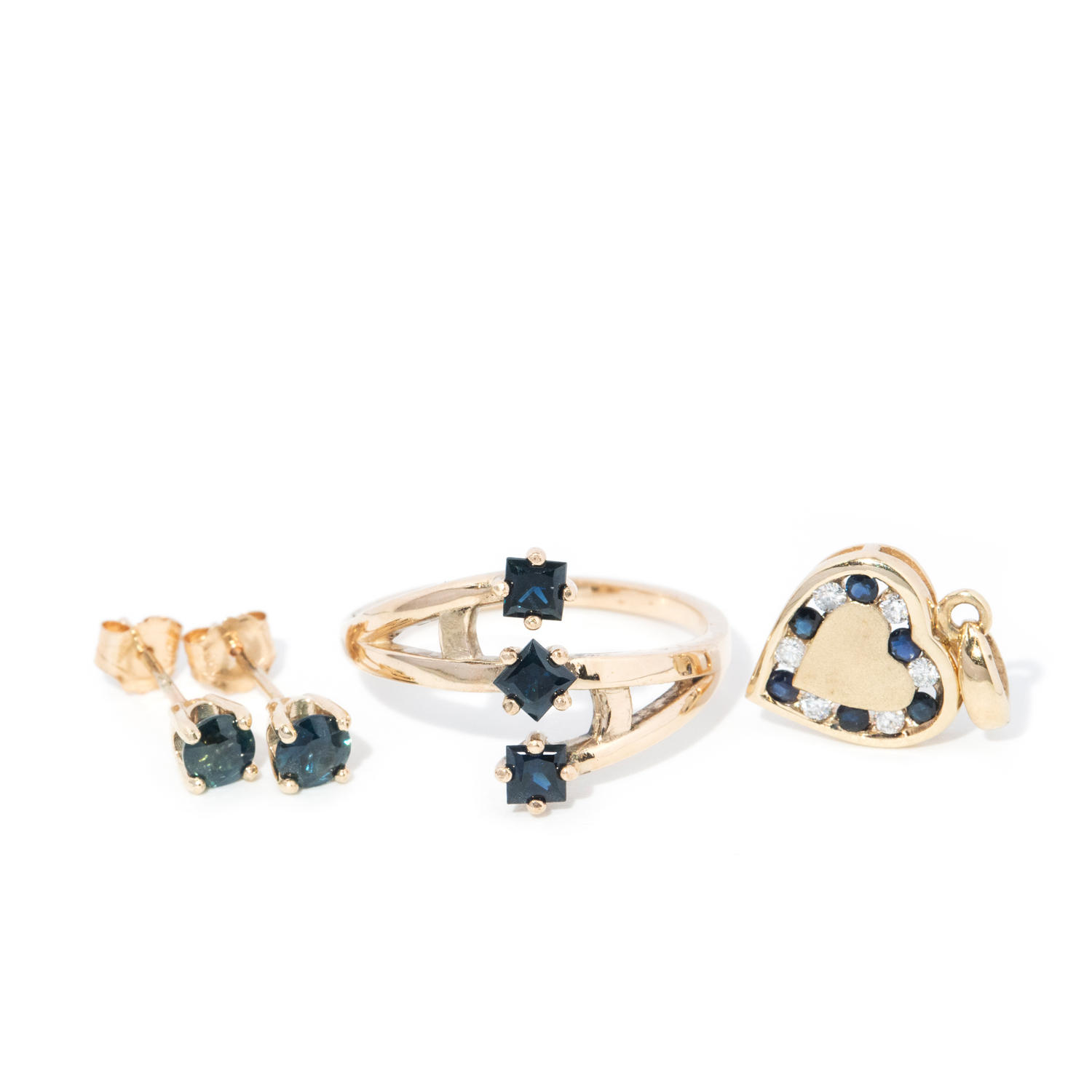 9 & 10 carat gold sapphire and diamond assorted jewellery set
