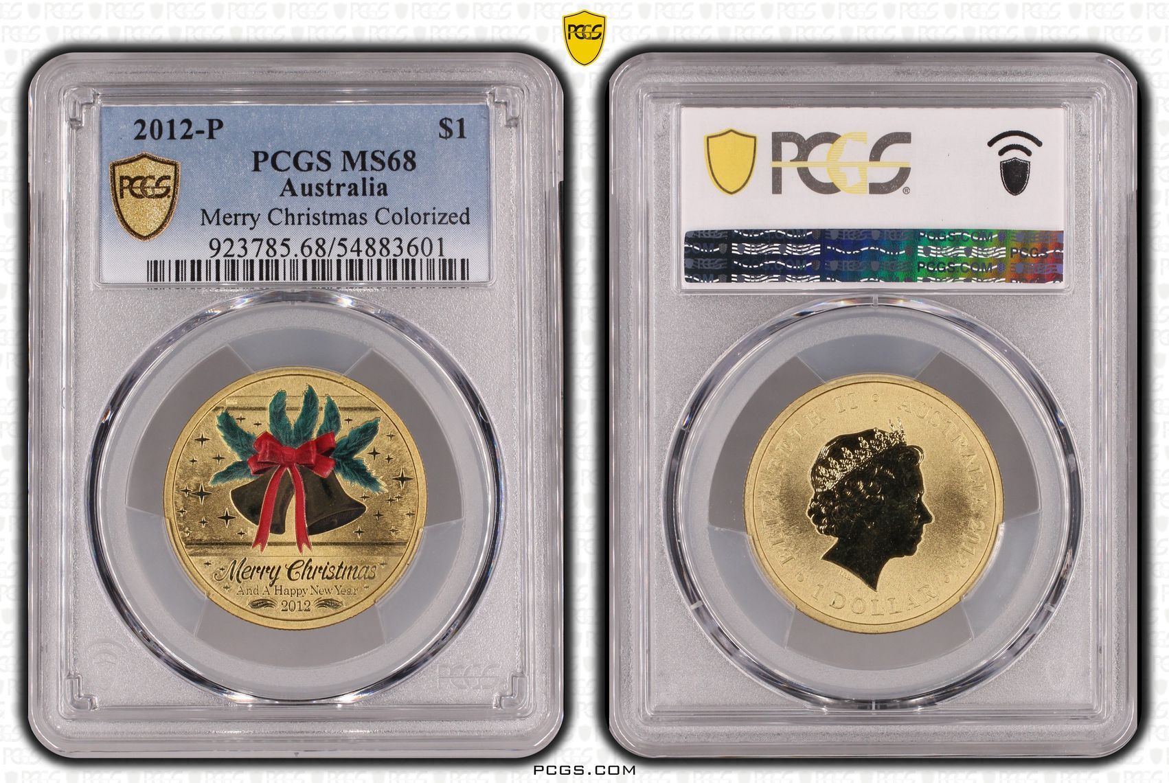 Merry Christmas Colorized, One Dollar, 2012-P, PCGS MS68