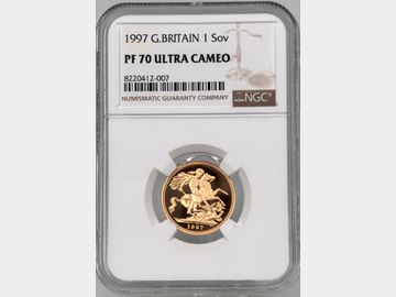1997 PROOF GOLD SOVEREIGN PF70 UCAM TOP POP!