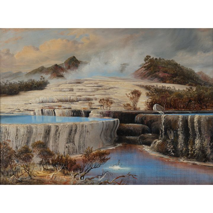 CHARLES BLOMFIELD, White Terraces, Rotomahana from the Tattooed Basin