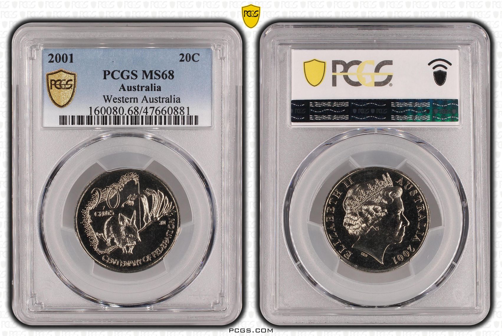 71 · Elizabeth II, Western Australia, Twenty Cent, 2001, PCGS MS68