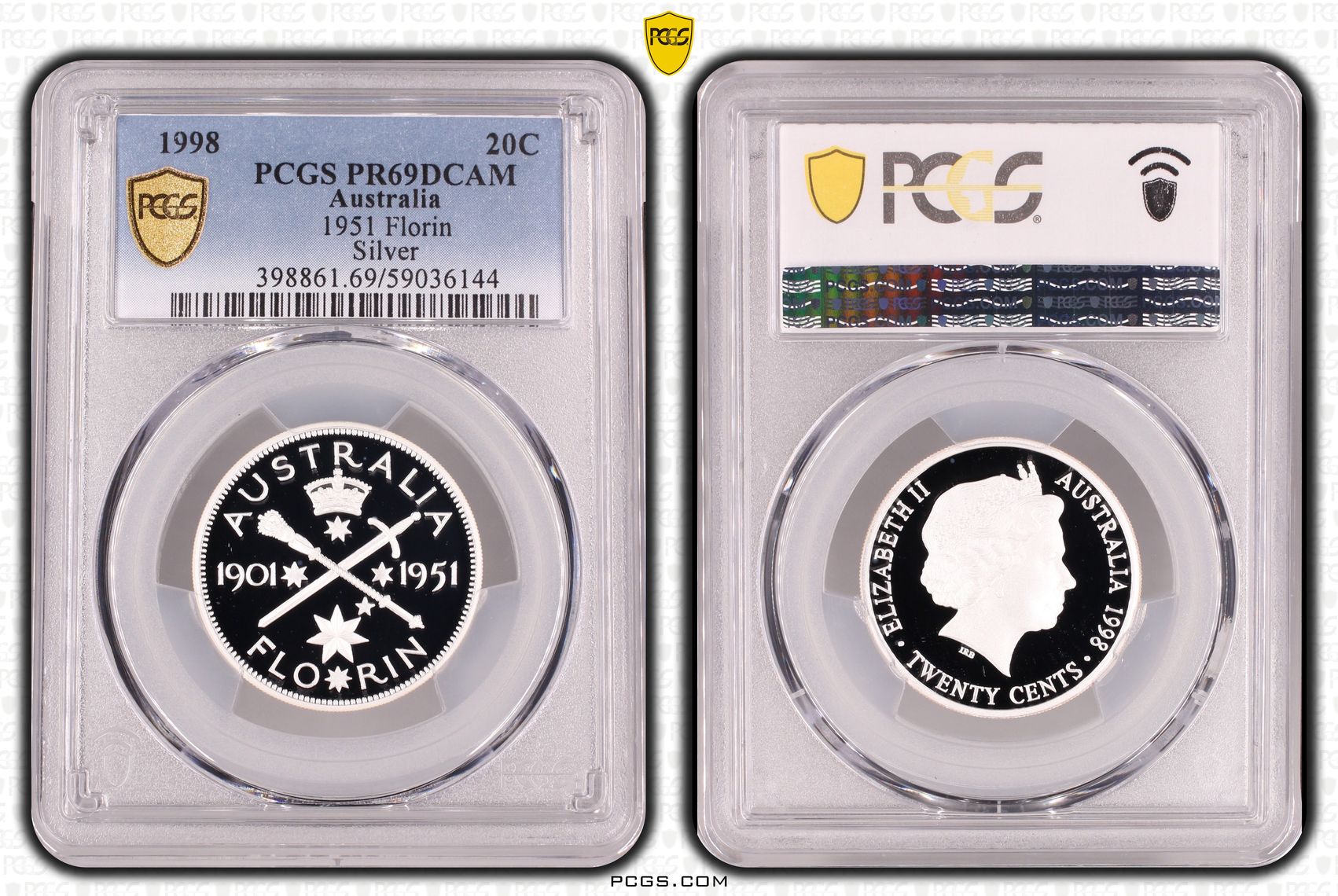1951 Florin Silver, Twenty Cent, 1998, PCGS PR69DCAM