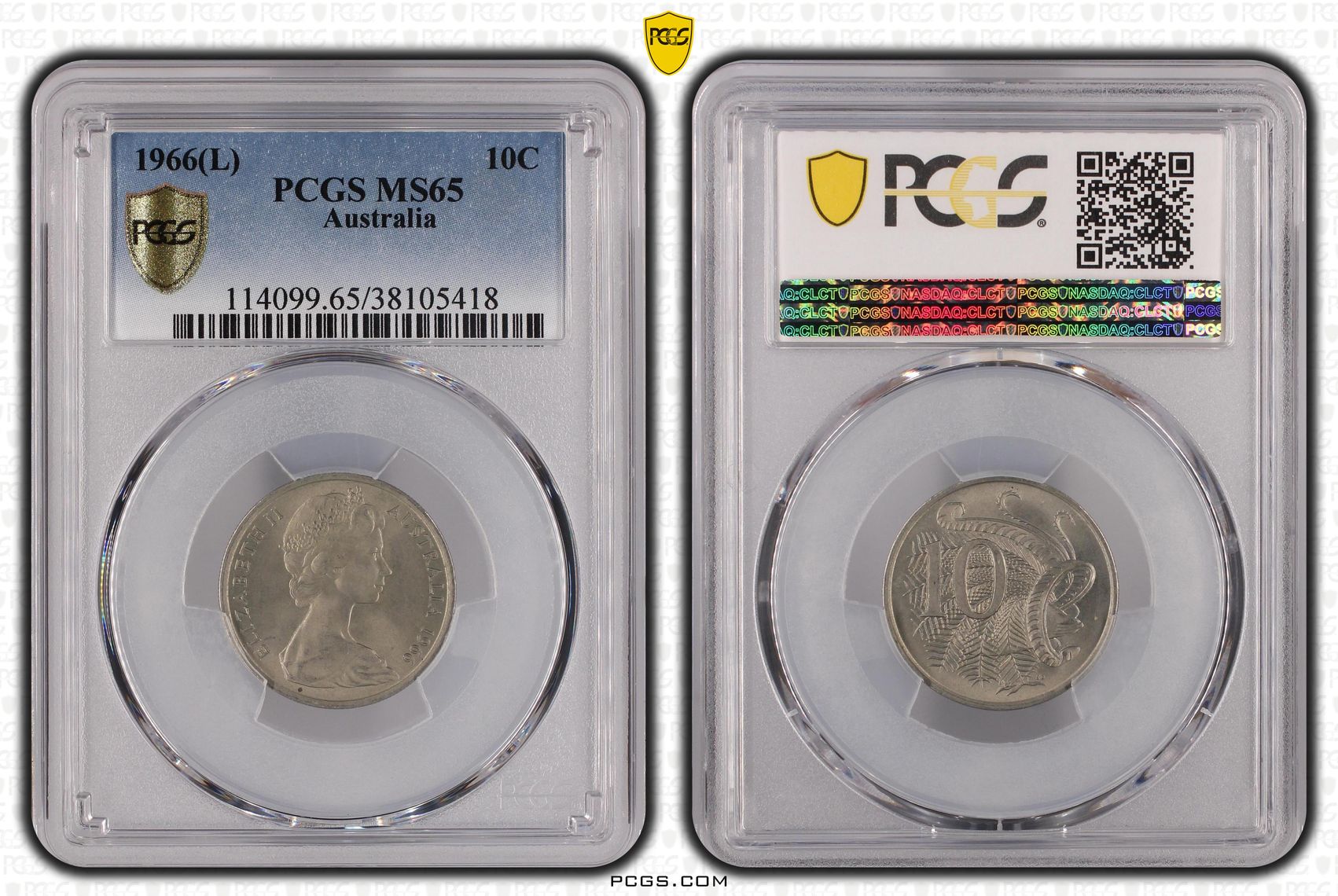 Elizabeth II, , Ten Cent, 1966(L), PCGS MS65