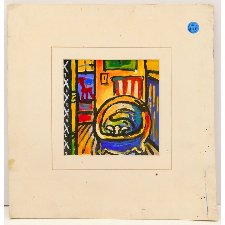 Richard Morhous ''Interior Scene'' 1991 Small Oil Matted 13.5''x13''
