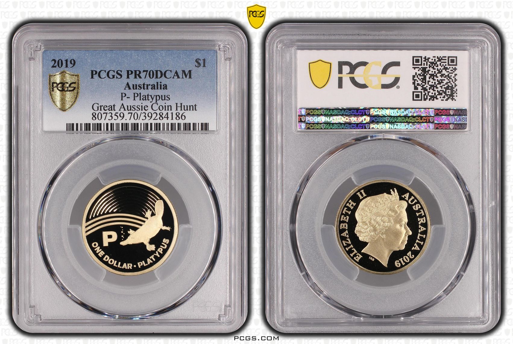 P- Platypus Great Aussie Coin Hunt, POP 8/0, One Dollar, 2019, PCGS PR70DCAM